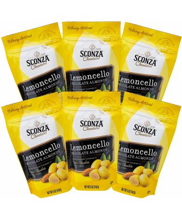 Lemoncello Chocolate Covered Almonds - By Sconza - Roasted Almond Covered in White Chocolate and Lemon Creme Candy | 6 Pack of 5 Oz Bags | Gift Snack