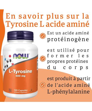 Now Foods L-Tyrosine 500 mg 120 Capsules Lab Tested Gluten Free Soy Free Non-GMO - Buy Online on GoSupps.com