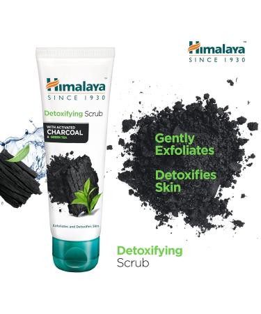 Himalaya Detoxifying Face Scrub with Activated Charcoal & Green Tea | Exfoliate Detoxify Nourish Skin | 75ml - Achieve Fresh Matte Finish - Buy Online on GoSupps.com