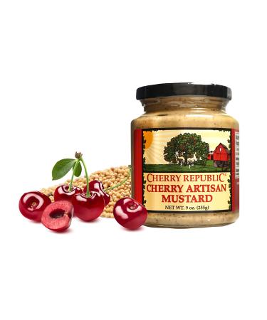 Cherry Artisan Mustard - Michigan Tart Cherries - Mild and Sweet Condiment - 9 oz Jar Mild and Sweet 9 Ounce Jar