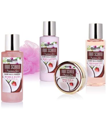 BRUBAKER 5-Piece Bath and Shower Set - Coconut & Strawberry Fragrance Gift Set - International Shipping Available - Buy Online on GoSupps.com