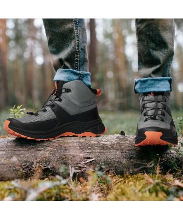 NORTIV 8 Men's Waterproof Hiking Boots Outdoor Shoes 12 - Grey/Orange | Durable & Stylish - Buy Online on GoSupps.com