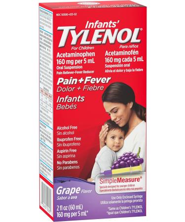 Infants' TYLENOL Oral Suspension Grape 2 Fl. Oz - Fast-Acting Pain Relief for Babies - Buy Online on GoSupps.com