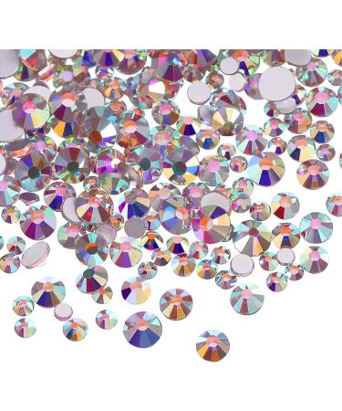 Bememo 3456 Pieces Crystals AB Nail Rhinestones | 6 Sizes Round Beads Flatback Glass Gems for Nail Decoration, Makeup, Clothes, Shoes - Iridescent - Buy Online on GoSupps.com