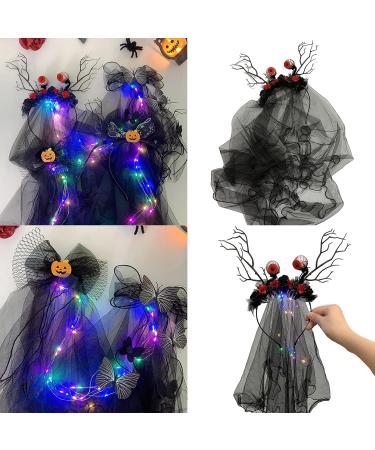 amangul Glowing Rose Headband Ghosted Bride Veil Bride Cosplay Costume Headwear Hair Accessories Halloween Costume(Jm0525 Eyeball Flowe) - Buy Online on GoSupps.com