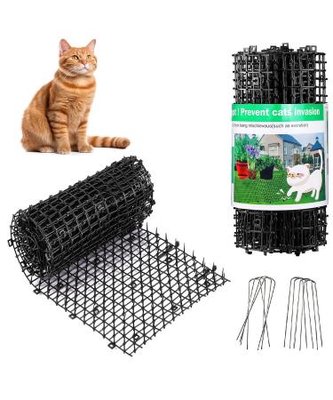 MEISO Cat Scat Spike Mat 6.5FT / 2M Pet Deterrent Spikes Prickle Mat with 8 Garden Staples Plastic Scat Mat Animals Prickle Strips Scat Mat for Garden Porch Home Stop Dog Digging Keep Cat Away
