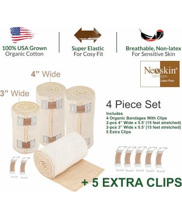 Premium Elastic Bandage Wrap Set - Latex Free Medical Compression Bandages | Washable & Reusable USA Cotton | Nexskin Hook & Loop Fasteners - Buy Online on GoSupps.com