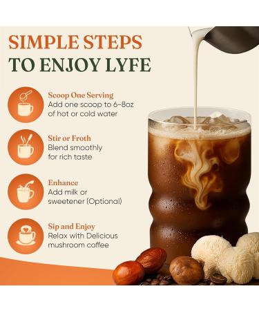 LYFE Organic Instant Decaf Mushroom Coffee 40 Servings Lion s Mane Chaga Cordyceps & Turkey Tail | Adaptogenic Blend for Energy Focus & Wellness | Natural Superfood Coffee for Daily Vitality Instant Robusta Decaf - Buy Online on GoSupps.com