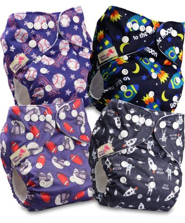 Littles and Bloomz Baby Reusable Pocket Nappy Cloth Diaper Standard Popper 4 Nappies FLP2-0402