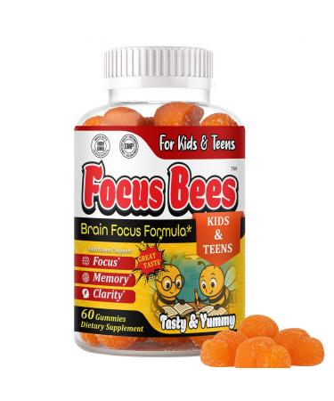 Focus Gummies for Kids & Teens Brain Health Memory Concentration & Attention Omega 3 DHA Kids Focus Vitamins Teen Brain Focus Vitamins for Clarity & Cognitive Orange Flavor 60 Gummy