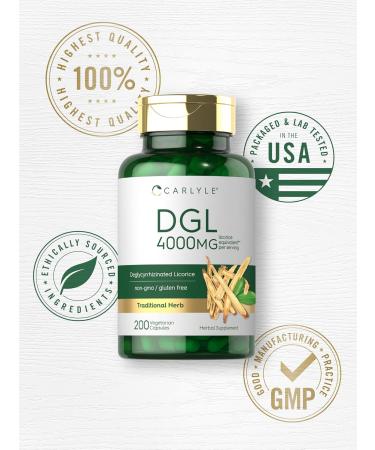 Carlyle DGL Deglycyrrhizinated Licorice Capsules | 200 Count | Vegetarian Non-GMO & Gluten Free Supplement - Buy Online on GoSupps.com