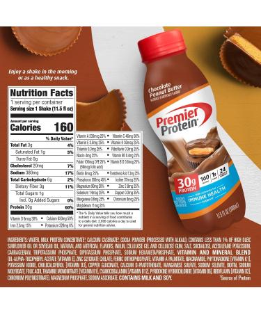 Premier Protein Shake - Chocolate Peanut Butter | 30g Protein 1g Sugar 24 Vitamins & Minerals | Immune Support 11.5 Fl Oz - Buy Internationally - Buy Online on GoSupps.com