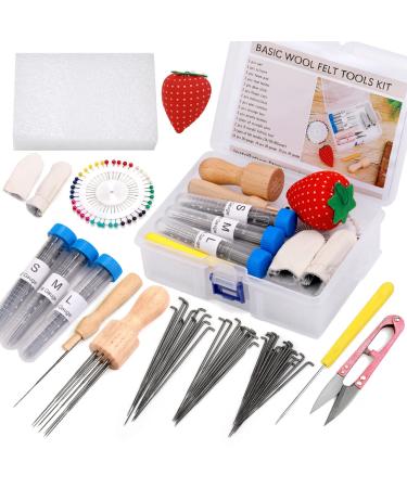 QMNNMA Felting Needles  Complete Needle Felting Kit  Wool Needle Felting Supplies with 8-Needle Felting Tool  36/38/40 Gauge Felting Needles  Sewing Pins  Foam Mat  Scissors for Beginner Professional