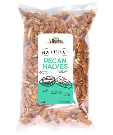 La Nogalera - 2 lbs Natural shelled pecan halves. Raw pecan nuts that compare to organic, NO SHELL, Non-GMO, Kosher and Halal Certified and Ketogenic friendly