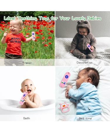 BPA Free Baby Teething Toys 2 Pack - Soothing Hand & Remote Control Teethers for Babies 0-12 Months | Soft Infant Chew Toys in Pink Duck & Remote Design - Buy Online on GoSupps.com
