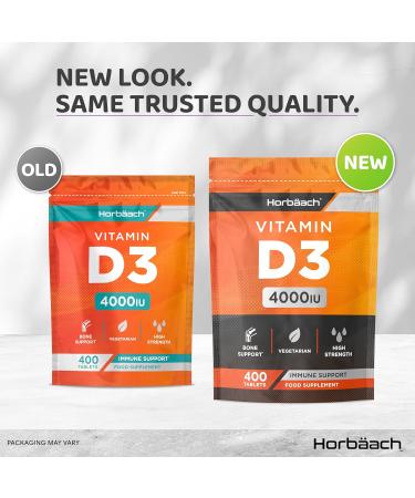 Vitamin D Tablets 4000IU | 400 Count | High Strength Vitamin D3 Supplement | Vegetarian | by Horbaach - Buy Online on GoSupps.com