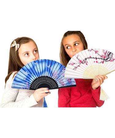 Foldable Bamboo Hand with Tassel | Elegant Wall Decor for Women - 4 Piece Set in White Cherry Pink Cherry Blue Cherry & Purple Cherry - Perfect Gift! - Buy Online on GoSupps.com