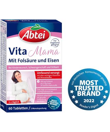 Abbey Vita Mama - Dietary Supplements for Conception Pregnancy & Breastfeeding | Essential Vitamins & Minerals | Vegetarian | 60 Tablets - Buy Online on GoSupps.com
