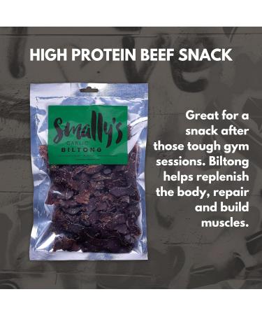 Smally's Biltong Garlic 500g Pack - High Protein, Ready to Eat Beef Snack - Gluten Free, Low Fat, No Added Sugar, No Artificial Colors or Flavors - Buy Online on GoSupps.com