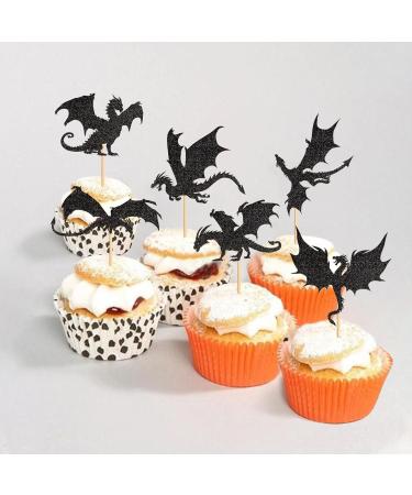 24 Pieces Dragon Theme Cupcake Toppers | Mythical Cake Decorations for Weddings & Parties | Realistic Torte Picks - Buy Online on GoSupps.com