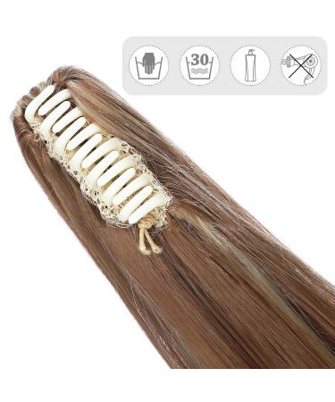 Ponytail Extension & Braid Clip | Heat Resistant Hair Extensions (Smooth + Wavy) - 18 Light Brown & Ash Blonde - Buy Online on GoSupps.com