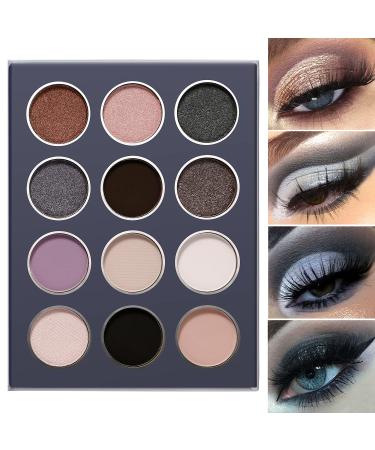 Smokey Grey Eyeshadow Palette  DE LANCI Professional Black Silver Gray Goth Neutral Matte Shimmer 12 Shades  Subtle Eyes Shadows Makeup Pallet  High Pigmented Waterproof Small and Cute Makeup Pallete