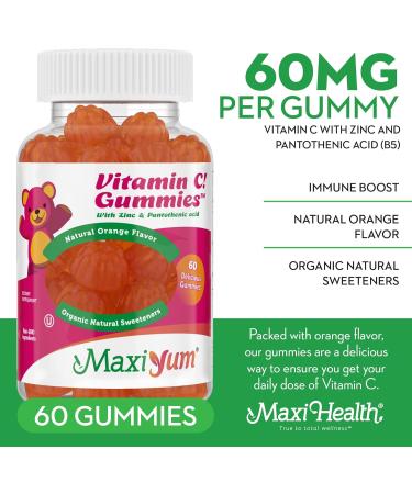 Vitamin C Gummies with Zinc - Respiratory and Immune Support - 60 Fruit Shaped Gummies - No Preservatives - Maxi-Health - Buy Online on GoSupps.com
