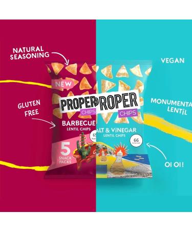 Gluten Free Lentil Crisps Multipack - Pack of 2 x 32 Vegan Proper Chips BBQ & Salt Vinegar Low Calorie Snack Box with Topline Card. Healthy Snacks for Kids Lunch Box Birthday Party Food Movie Night - Buy Online on GoSupps.com