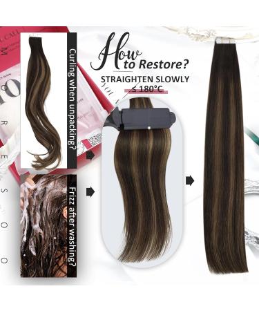 Moresoo Brown Balayage Human Hair Tape in Extensions - 18 Inch, 20 Pieces - Buy Online on GoSupps.com
