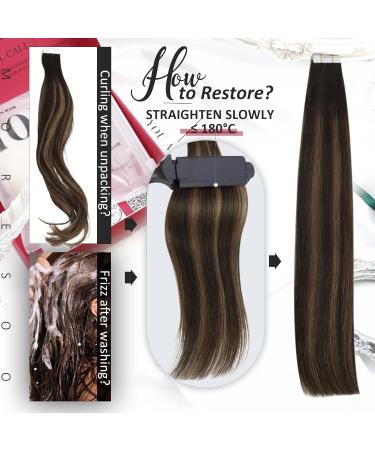 14 Inch Tape in Hair Extensions Real Human Hair Ombre Brown Real Hair Extensions Tape in Darkest Brown with Chestnut Brown Balayage Tape in Extensions Human Hair 20 Pieces/50g #2/6/2 - Buy Online on GoSupps.com