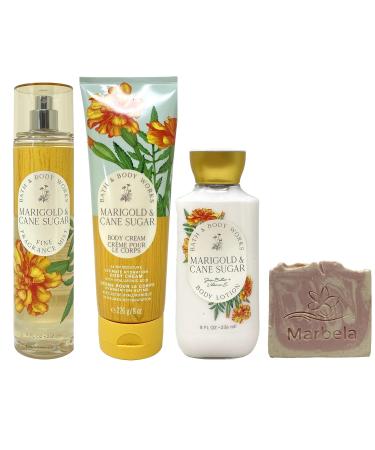 Bath & Body Works Marigold & Cane Sugar 3 Piece Set - Fine Fragrance Mist Body Cream and Body Lotion with a Himalayan Salts Springs Sample Soap