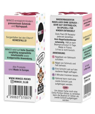 Minico Premium Kinder Nailack 2 Set - Glitzer & Pink Dermatologically Tested Vegan Sustainable Water-Based Peel-Off Nail Polish for Kids - 2 Pack - Buy Online on GoSupps.com