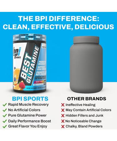BPI Sports Best Glutamine Supplement, L Glutamine Powder for Gut Health, Muscle Recovery and Immune Support 6 Advanced Glutamine Types + Vitamin C 50 Servings Berry Citrus Flavor Berry Citrus 1.08 Pound (Pack of 1) - Buy Online on GoSupps.com