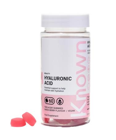 Vegan Hyaluronic Acid Gummies by Known Nutrition | Essential Support for Skin Hydration | Delicious Mixed Berry Flavour | 60 Two-a-Day Vitamin Gummies | 100mg Hyaluronic Acid (Pack of 1)