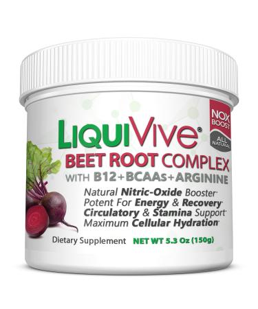 LiquiVive Beet Root Juice Powder - Nitric Oxide Booster Supplement | with BCAA Amino Acids, Vitamin B12 & L-Arginine | N.O. Amino Energy Drink Mix for Immune Support, Endurance & Circulation