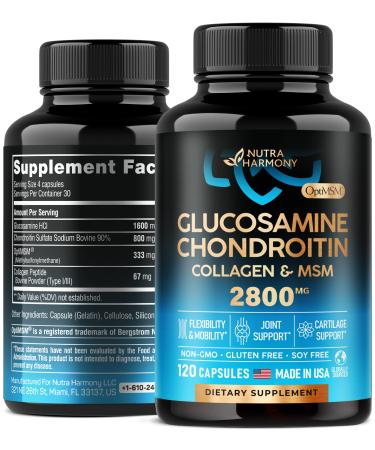 Glucosamine Chondroitin with Collagen - Joint Support Supplement - Made in USA Vitamins - 2800 MG, 120 Capsules - Cartilage Support, Flexibility & Strength - Non GMO, Gluten Free