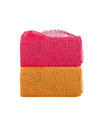 2 Pieces African Net Sponge Long Net Bath Sponge African Exfoliating Shower Body Scrubber Back Scrubber Skin Smoother Stretches to Approximately 63" (Pink&Orange)
