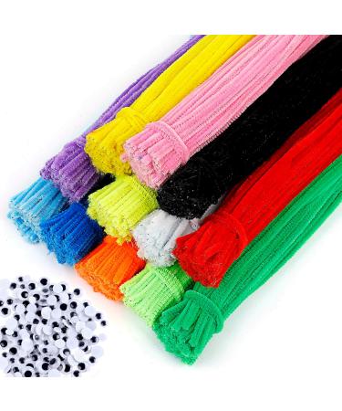 EPIQUEONE 1300-Piece Arts & Crafts Supply Set for Kids & Adults - Includes 1200 Chenille Pipe Cleaner Stems in 12 Fluorescent Colors and 100 Googly Eyes - Perfect for DIY Decorations and Crafting