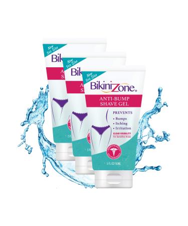 Bikini Zone Anti-Bumps Shave Gel - Close Shave w/No Bumps, Irritation, or Ingrown Hairs - Dermatologist Recommended - Clear Full Body Shaving Cream (5 OZ, Pack of 3)