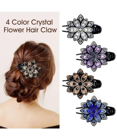 InSowni 4 Pack Luxury Glitter Rhinestone Flower Hair Claws - Korean Hair Accessories for Thick Long Hair - Buy Online on GoSupps.com