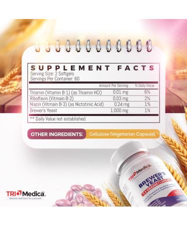 TRIOMEDICA Brewers Yeast 7 Grains (1000mg Per Serving) with Vitamin B1 B2 B3 | Non-GMO | Gluten Free | Dairy Free | Kosher | Made in USA | 120 Softgels Supplement | (2 Month Supply) - Buy Online on GoSupps.com
