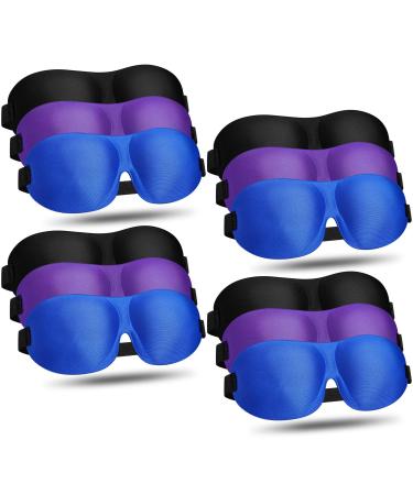 Bonuci 12 Pack Sleep Mask Blackout 3D Eye Mask for Sleeping Ultralight Sleeping Mask Night Blindfold Eye Covers with Adjustable Strap for Men Women Travel Back and Side Sleeper Purple Black Blue