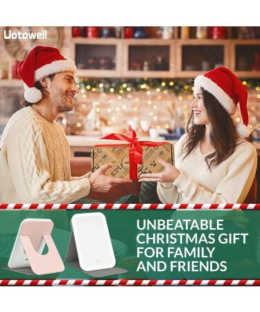 Uotowell Lighted Makeup Vanity Folding Mirror - Portable Travel Compact Mirror with Adjustable LED Lights and Dimmable Touch Screen - USB Rechargeable (Pink) - Buy Online on GoSupps.com