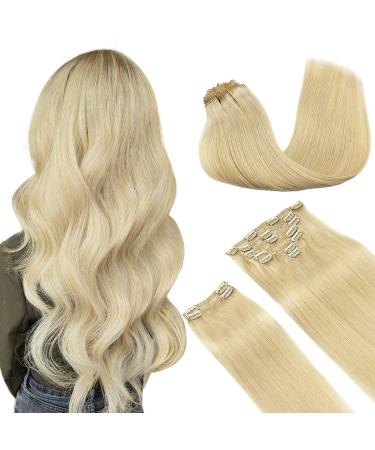 Doores Extensions Real hair bleach blonde 40cm 16 inch 9 pieces 150g remy human clips in hair extension clip in extensions real hair natural real hair extensions thick hair 40cm-15g #613r bleach blonde blonde