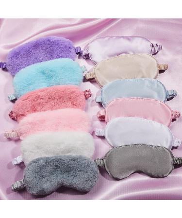 12 Pcs Sleeping Mask Set - Plush and Silk Eye Covers for Sleepover - Adjustable Blindfolds for Men and Women - Light Color - Buy Online on GoSupps.com