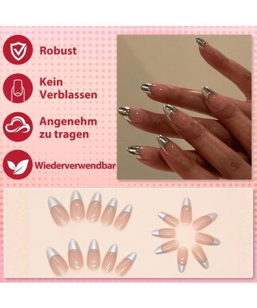 Buy Oval Short Artificial French Press On Nails - Silver Short Square Soft Gel Nail Tips | Mrcuvaryas | Full Cover - Buy Online on GoSupps.com