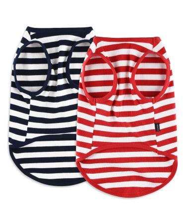 CtilFelix Dog Shirt Striped Clothes Stretchy Vests for Small Medium Large Dogs Boy Girl Cat Apparel Soft Cotton Puppy T-Shirts Lightweight Pet Tank Top Kitten Outfit Pack-2 Red & Blue 5XL 5XL- Chest 35" / 50-77 lbs Red & Blue