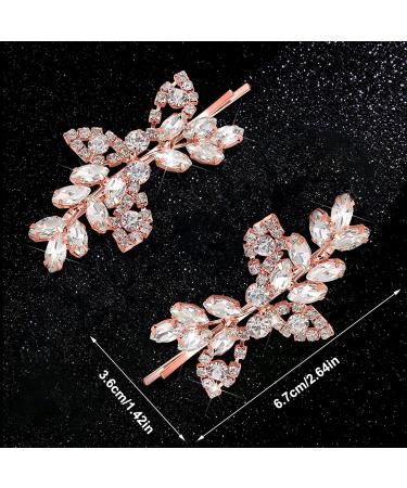 2Pcs Rhinestone Bridal Hair Clips for wedding and party Leaf Wedding Hairpin Bride Crystal Hair Barrette for Girl and Women (Rose Gold) - Buy Online on GoSupps.com