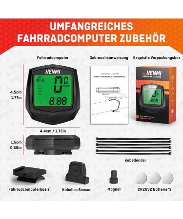 Henmi Wireless Bicycle Computer - 24 Functions IP54 Waterproof HD LCD Backlight Tachometer & Kilometer Meter - Buy Online on GoSupps.com