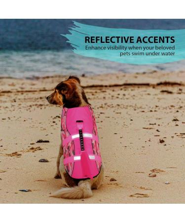 Cit toile Life Jacket for Dogs | Shark Design Lightweight & Safe Swimming Vest | Reflective Handle Pink Camouflage XL for Small Medium & Large Dogs - Buy Online on GoSupps.com